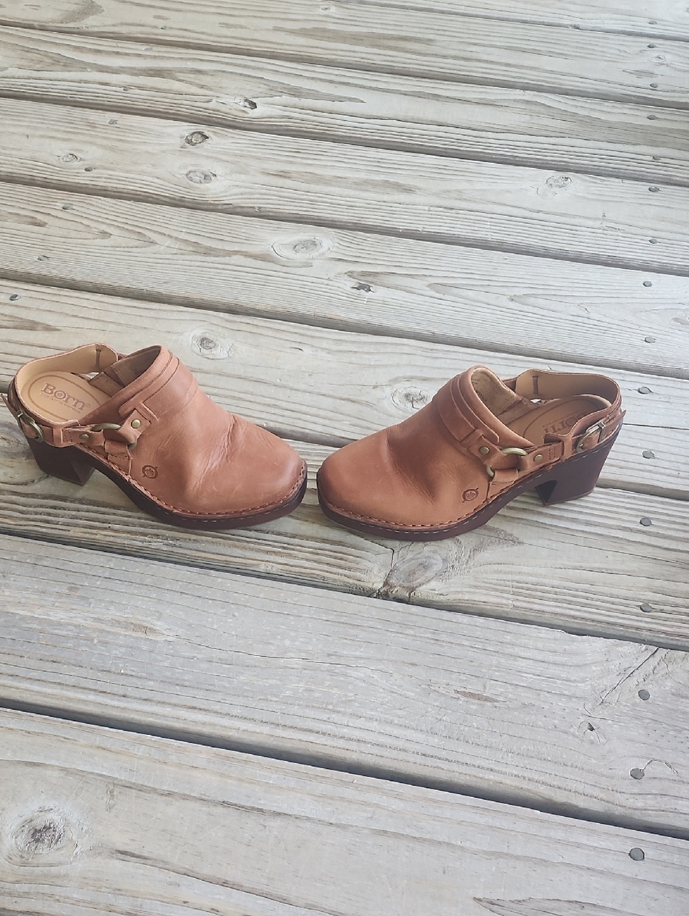 Born Tan Leather Slingback Clog Mules - Picture 5 of 7